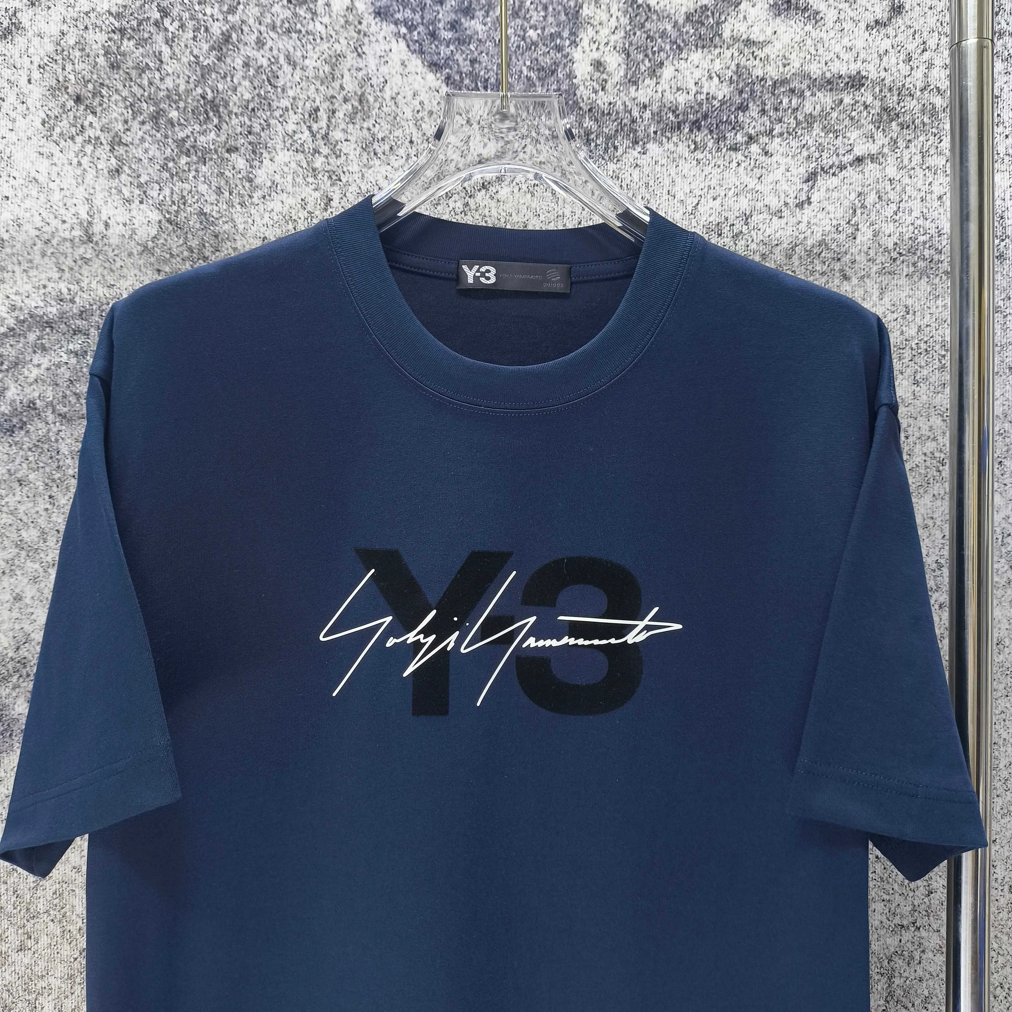 Y 3 Yohji Yamamoto 2026 Spring and Summer New Arrival flocking➕silicone signature logo short-sleeved T-shirt loose fit for men and women Same Style Size S M L XL XXL Black White Navy Blue color