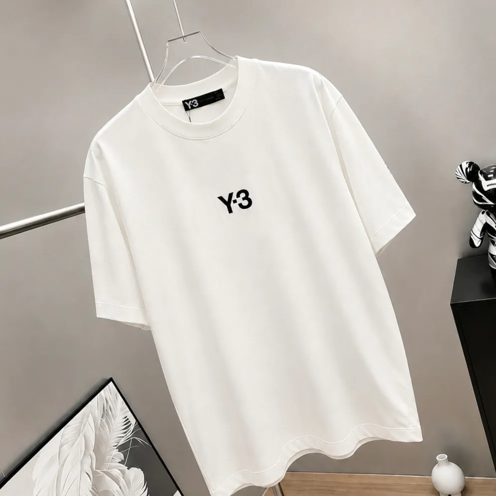 Y 3～ Logo embroidery "Difference currency fabric" Double yarn pure cotton, tight yarn short-sleeved T-shirt top short-sleeved tee upper body is very comfortable, Same Style half-sleeves for men and women, dropped shoulders loose version Color: Black White Coffee Brown Size: S (90-130 pounds) M (125-150 pounds) L (135-165 pounds) XL (160-190 pounds) XXL (185 pounds)
