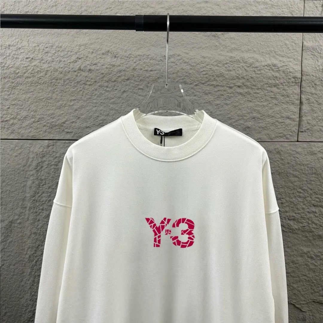 Y 3*Yamamoto*Yoji 2026 Early Autumn and Winter New Arrival Simple flocking technology Customized terry fabric Long-sleeved round neck sweatshirt Men and women Same Style Color: Black White Size: S (90-130 pounds) M (120-150 pounds) L (140-165 pounds) XL (160-180 pounds) XXL (180 pounds)