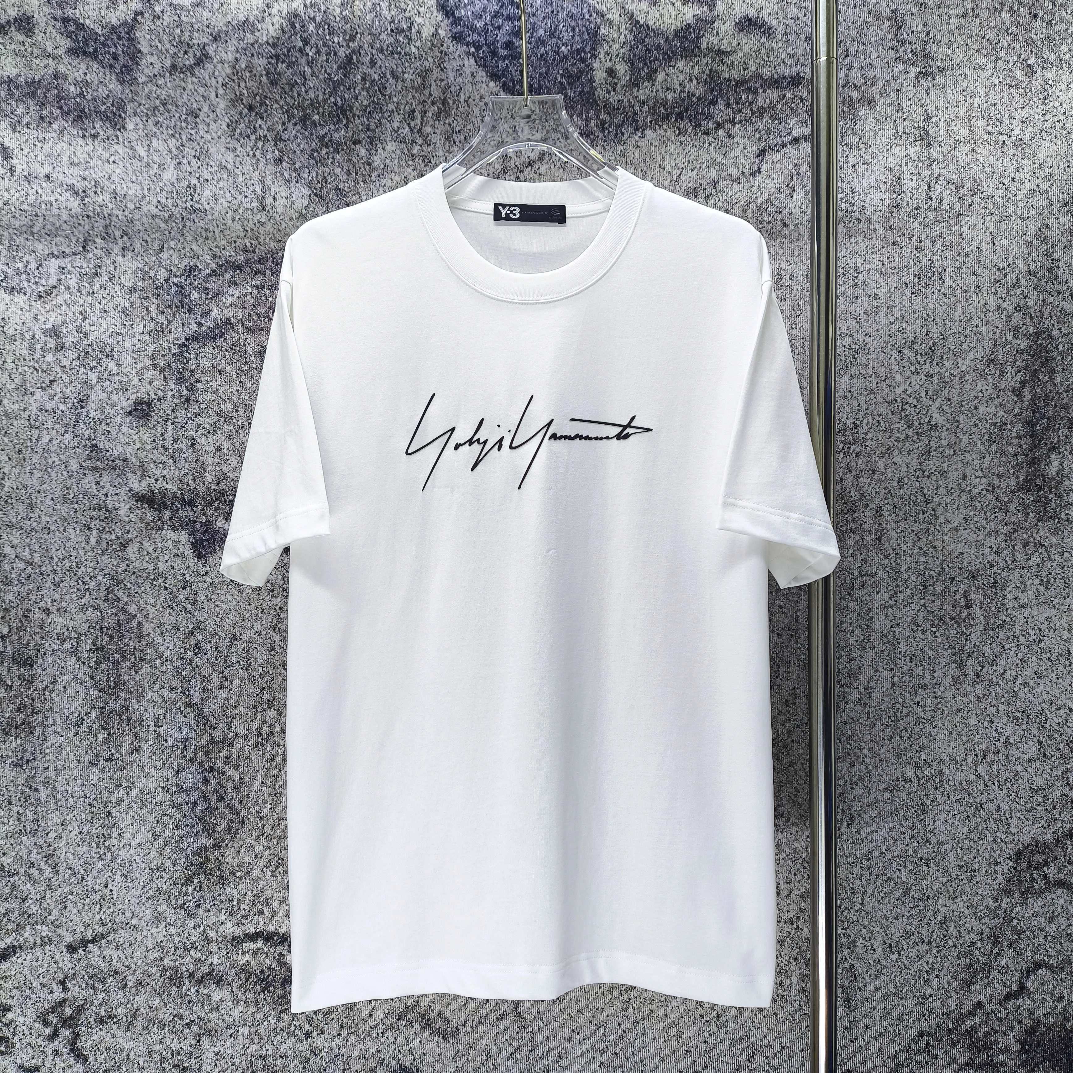 Y 3 Yohji Yamamoto 2026 Spring and Summer New Arrival Three-dimensional thick plate rubber signature ➕ printing short-sleeved T-shirt loose fit men and women Same Style Size S M L XL XXL Black White Gray