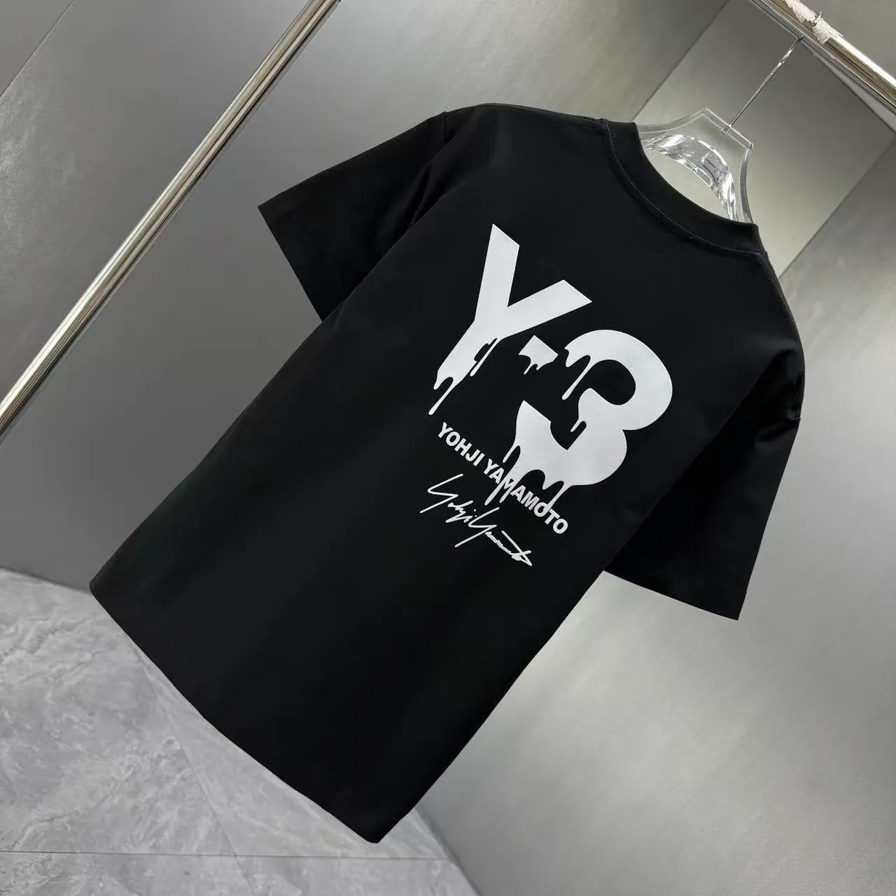 Y 3 Yohji Yamamoto 2026 Spring and Summer New Arrival short-sleeved T-shirt Customized pure cotton letter logo flocking Color: Black White Color Sizes: S M L XL XXL