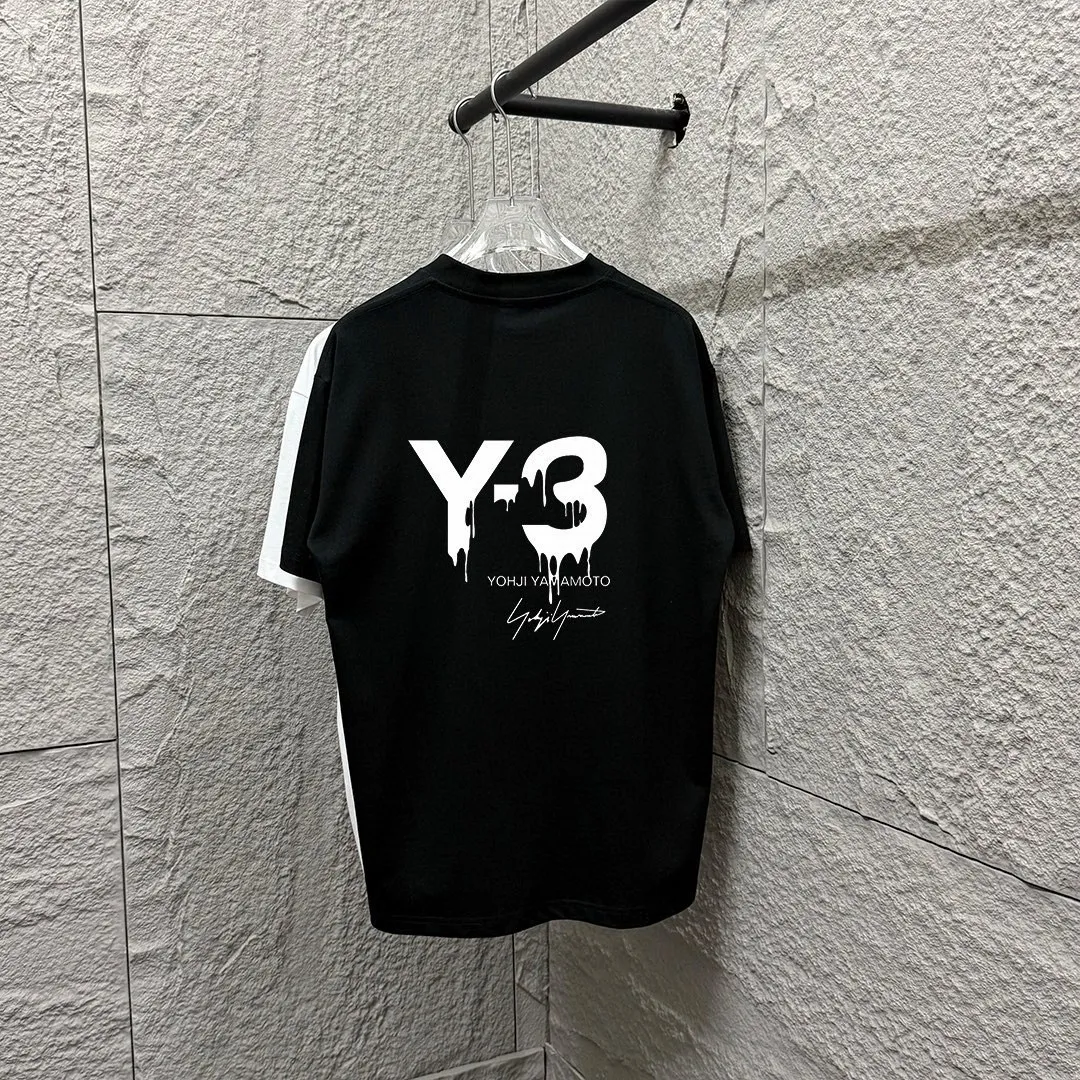 Y 3*Yamamoto*Yoji 2025 Spring and Summer New Arrival Simple signature letter embroidery Y-3 printing on the back Customized double yarn plain cotton fabric Short-sleeved T-shirt Men and women Same Style Size: S (90-130 pounds) M (120-150 pounds) L (140-165 pounds) XL (160-180 pounds) XXL (180 pounds) Color: Black White