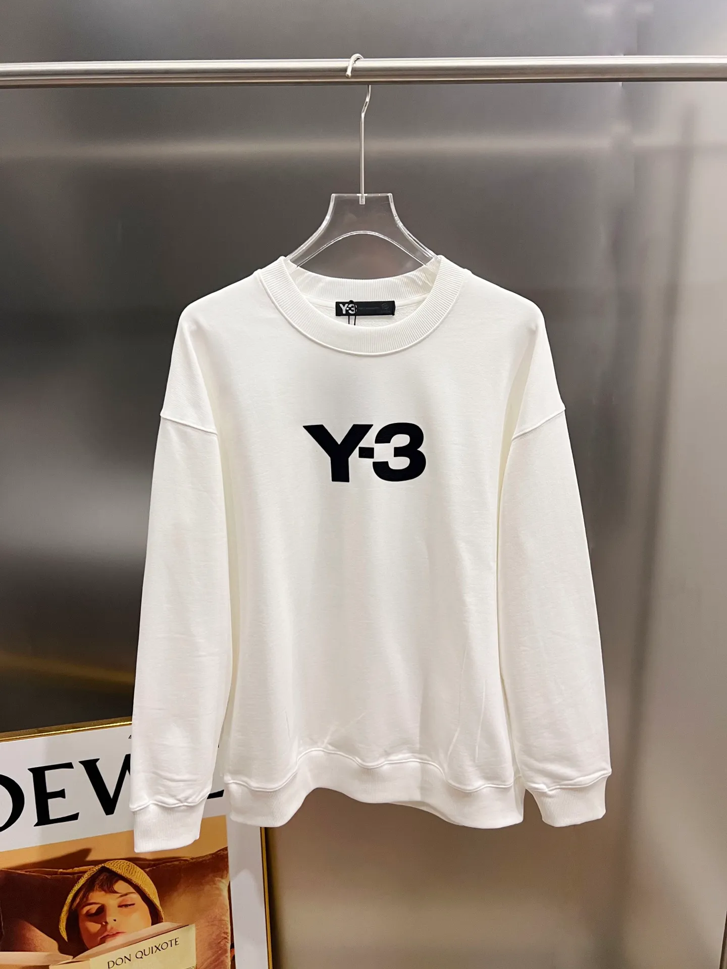 Y 3*Yamamoto*Yoji 2026 Autumn and Winter New Arrival round neck long-sleeved sweatshirt, simple signature letter three-dimensional flocking three-dimensional technology Y-3 customized double yarn plain cotton fabric Premium version! Same Style for Men and Women Loose Version Size S M L XL XXL Five Sizes Black White