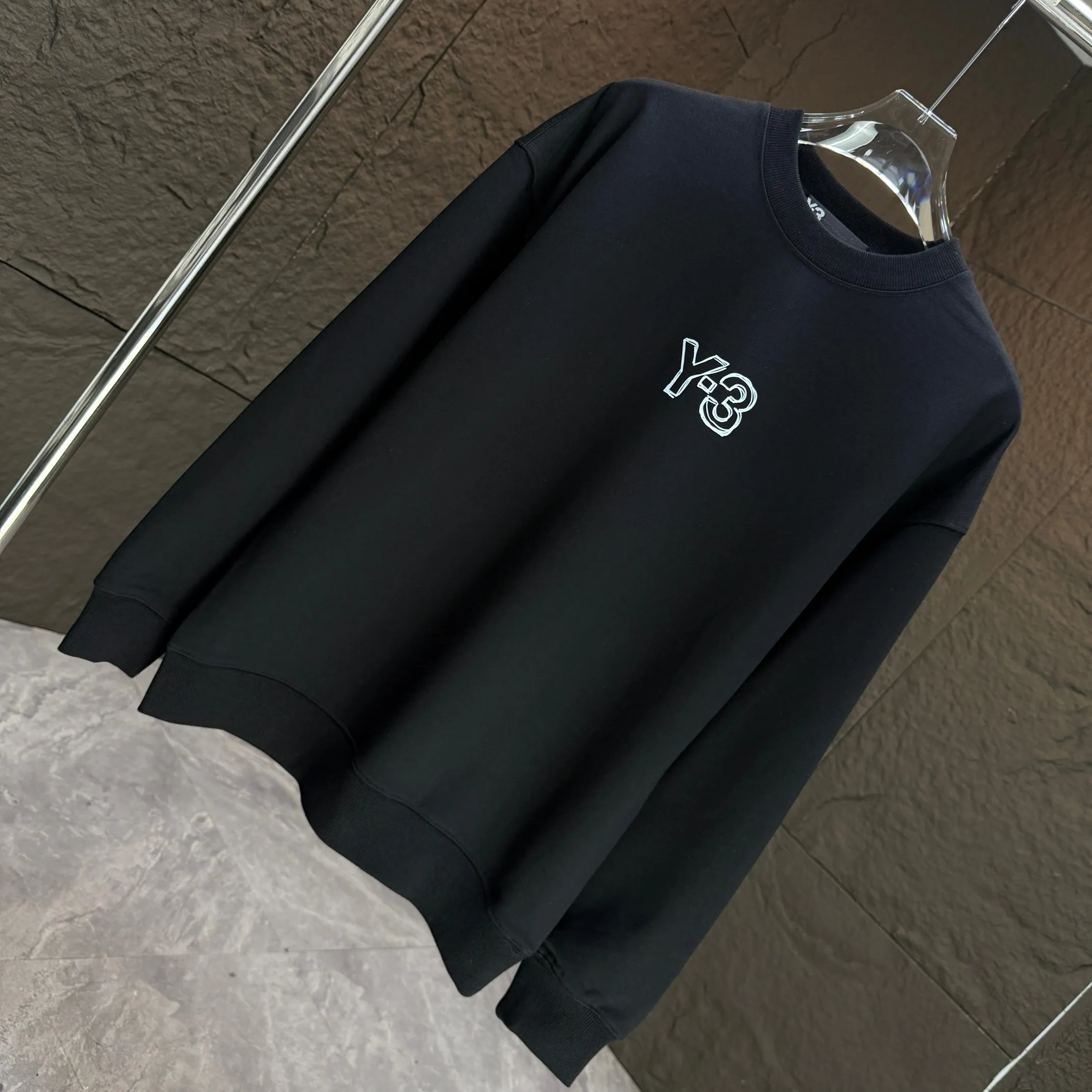 Y 3 Yohji Yamamoto 2025 Autumn and Winter New Arrival crew neck sweatshirt gram terry cotton letter logo print Color: Black White Gray Sizes: S M L XL XXL