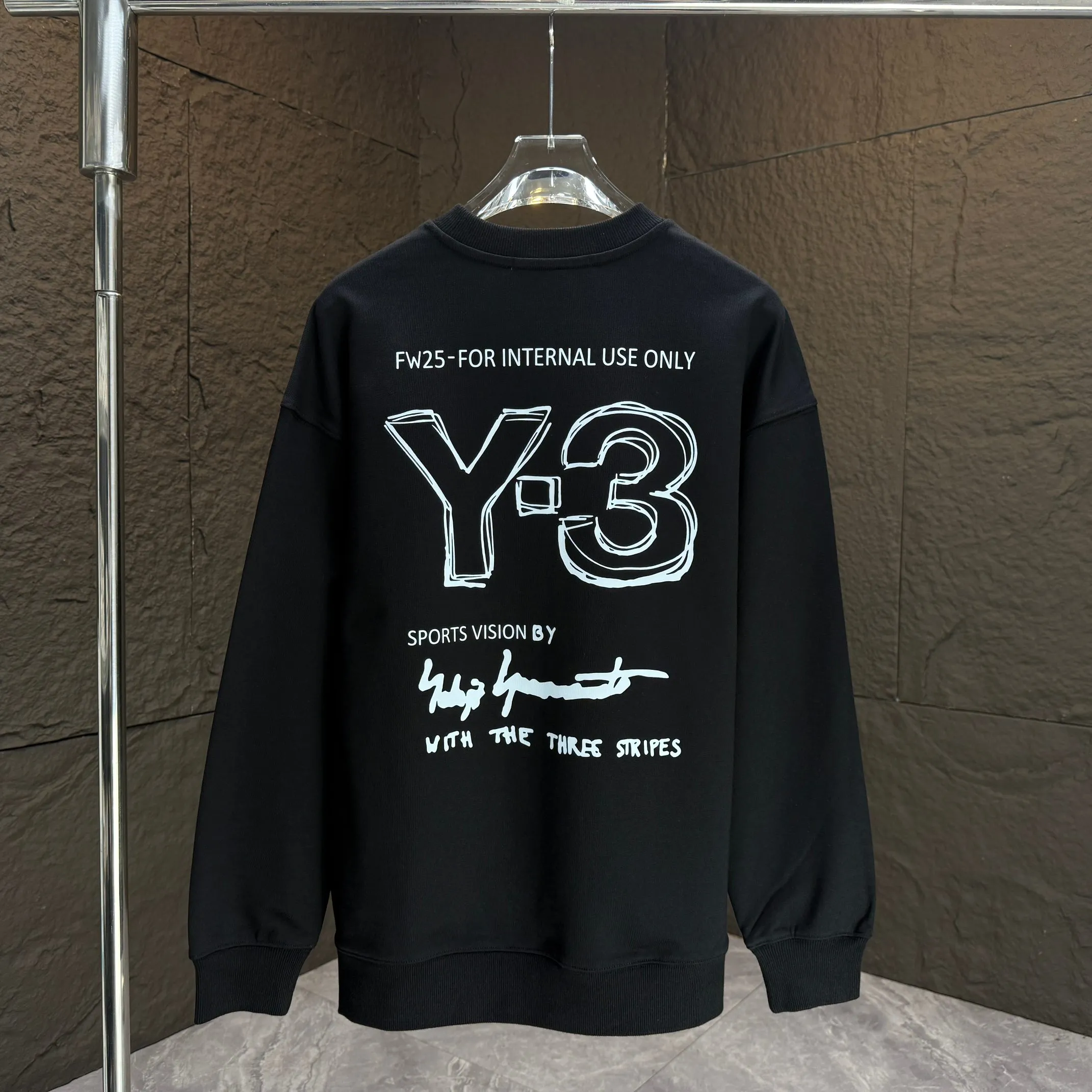Y 3 Yohji Yamamoto 2025 Autumn and Winter New Arrival crew neck sweatshirt gram terry cotton letter logo print Color: Black White Gray Sizes: S M L XL XXL
