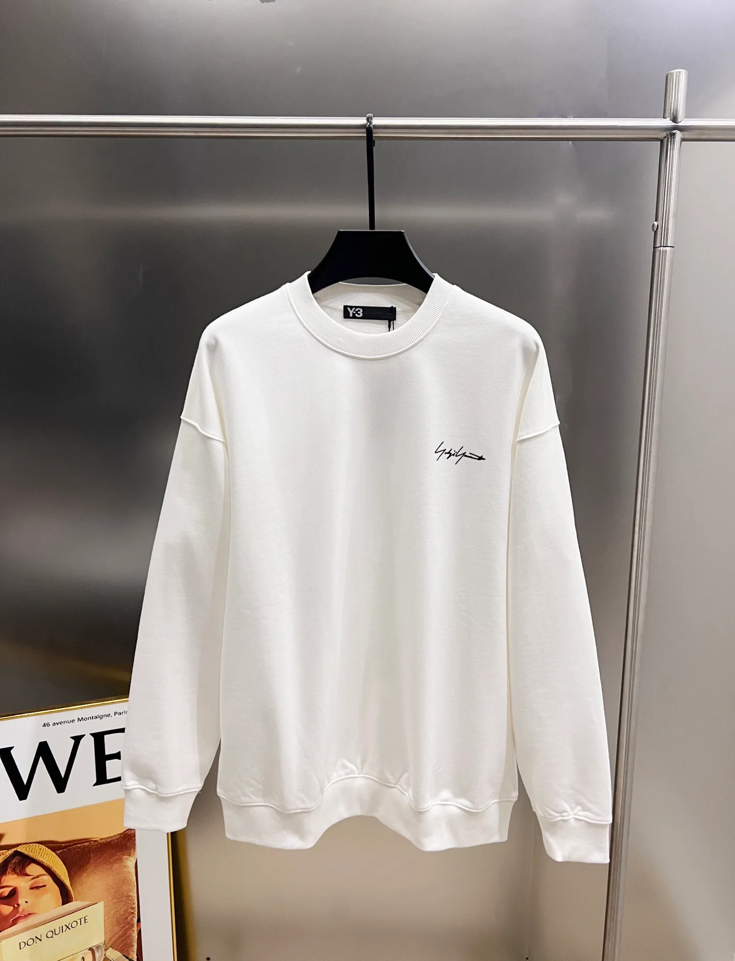 Y 3*Yamamoto*Yoji 2026 Autumn and Winter New Arrival round neck long-sleeved sweatshirt, simple signature letter three-dimensional flocking three-dimensional technology Y-3 customized double yarn plain cotton fabric Premium version! Same Style for Men and Women Loose Version Size S M L XL XXL Five Sizes Black White