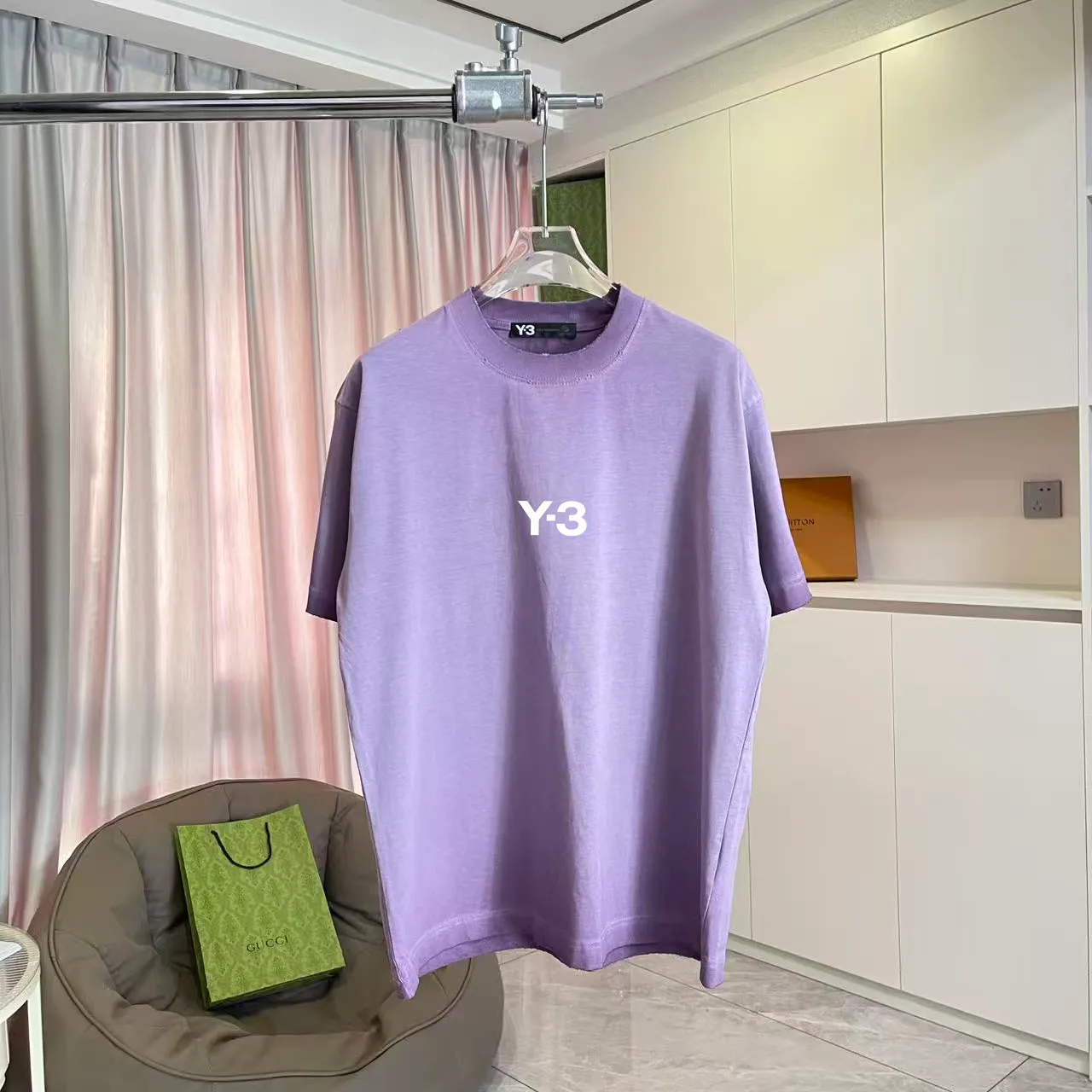 Y-3 2026 Summer New Arrival Washed, distressed, personalized letter logo print, short-sleeved T-shirt, customized fabric g Men and women Same Style Size: S M L XL XXL Five sizes Color: White Brown Purple Gray