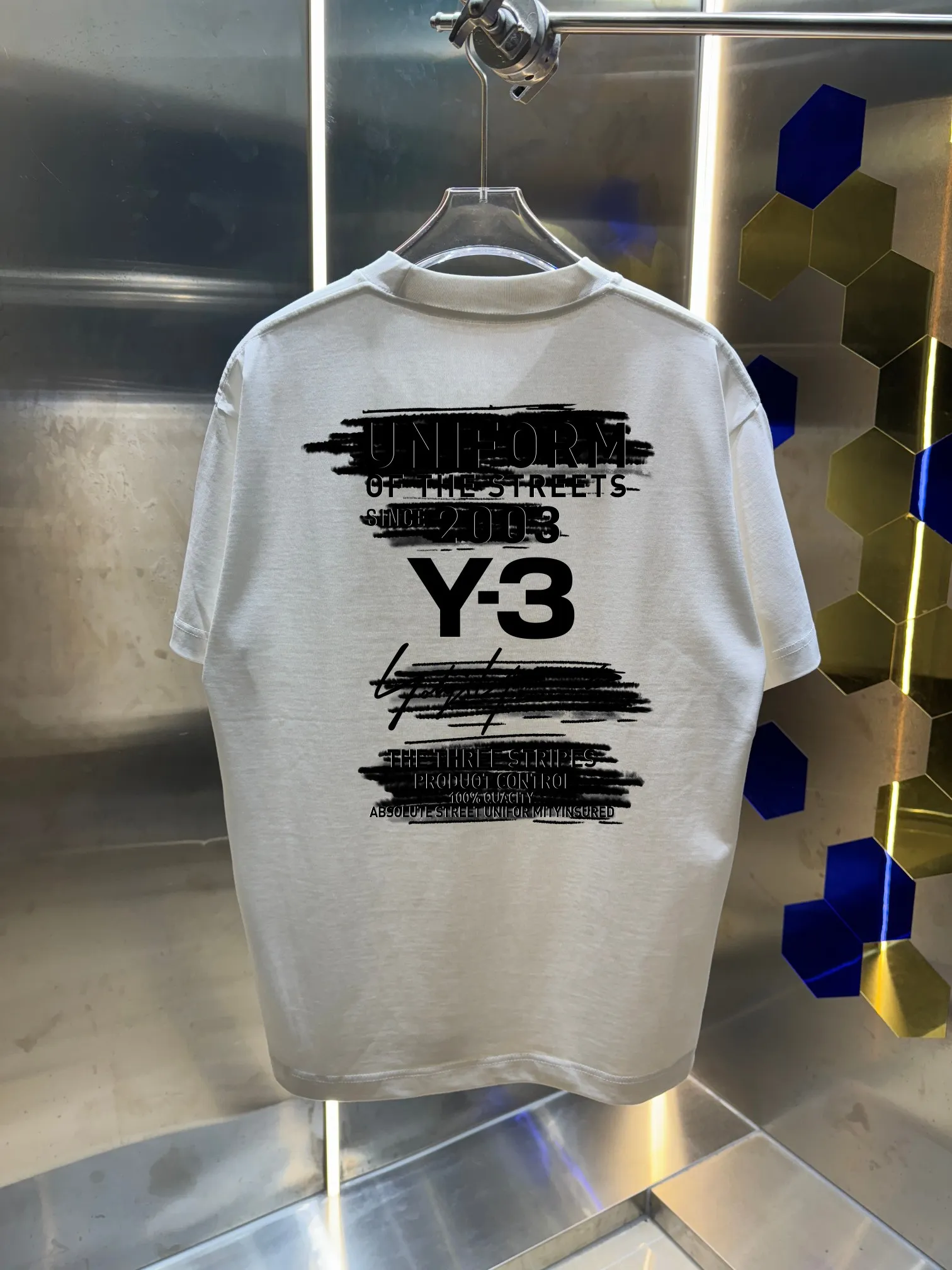 Y 3*Yamamoto*Yoji 2026 Spring and Summer New Arrival Simple printing technology Round neck short-sleeved T-shirt Casual and loose Men and women Same Style Size: S M L XL XXL Color: Black White Green Purple