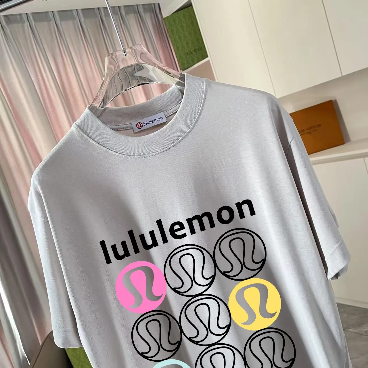 lulu* 2025 New Arrival logo g t Same Style Size：S M L XL XXL ：Black White Pink Green Gray