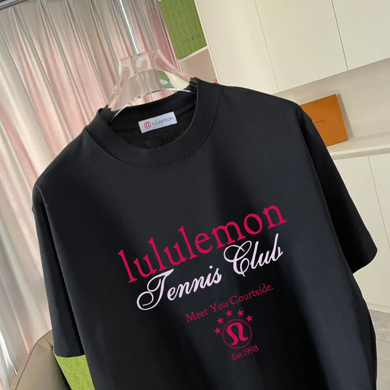 lulu* 2025 New Arrival logo g t Same Style Size：S M L XL XXL ：Black White Pink Red Gray